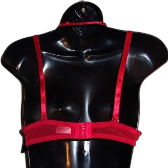 Youmita 36B Chili Pepper Metallic Lace Strappy Bra & Medium Lace Hipster NWT - Picture 8 of 10